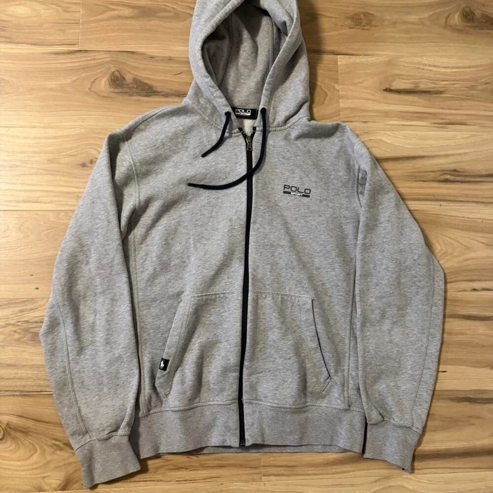 Mens Polo Sport Ralph Lauren Gray Full Zip Hoodie Sweatshirt Size Small Retro